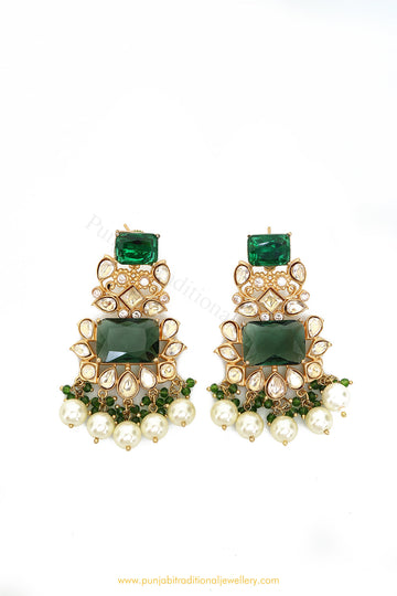 Gold Finished Pearl Kundan Earrings by PTJ